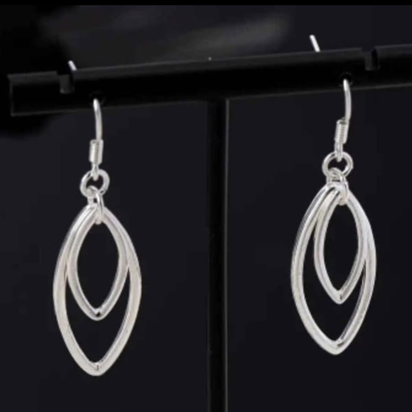 NWT Double Silver Marquise Loop Dangle Drop Earrings- Hypoallergenic - Picture 3 of 3